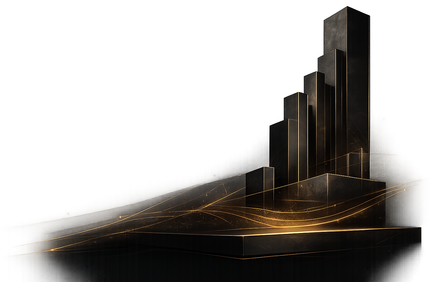 Abstract gold-lit growth architecture representing long-term reserve strength